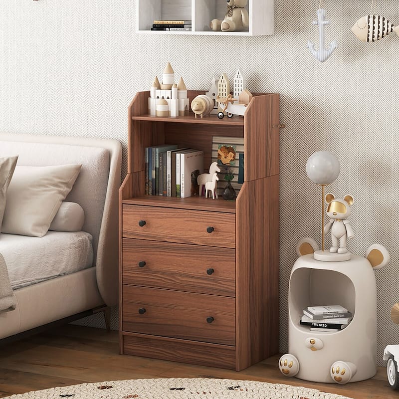 Gymax 3-Drawer Dresser 44'' Tall Wood Storage Organizer Chest w/ 2
