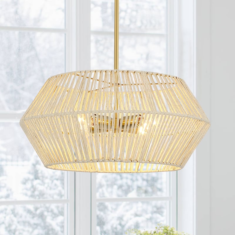4-Light Bohemian Hand Woven Geometric Chandelier - 22 in. W - 22 in. W