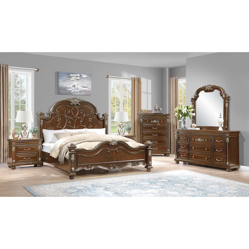 Isabella Warm Cherry Brown Wood Bed - King