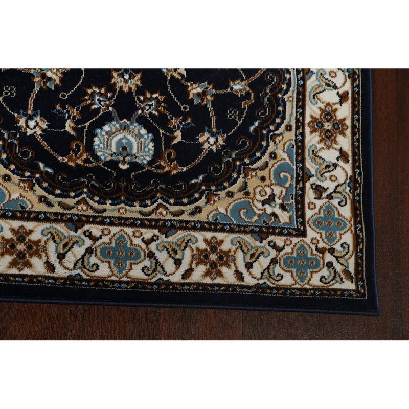 Navy Blue Floral Oriental Traditional Tabriz Area Rug Turkish Carpet