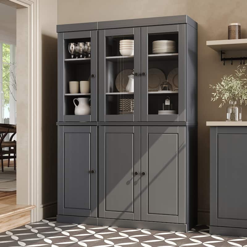 Palace Imports 100% Solid Wood 48.5" China Pantry Cabinet with Solid or Clear Glass Doors and Adjustable Shelves - 48.5" x 71.5" - Gray - Clear Glass-Solid
