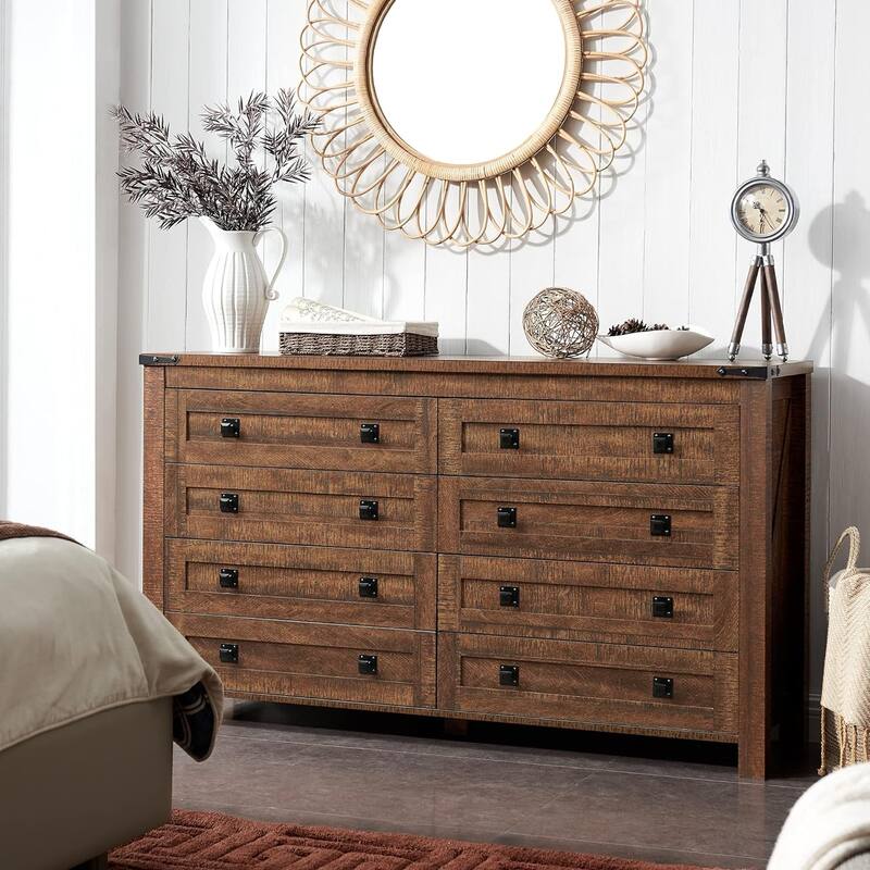 Farmhouse 8 Drawers Wood Dresser Chests, Rustic Chset of Drawers
