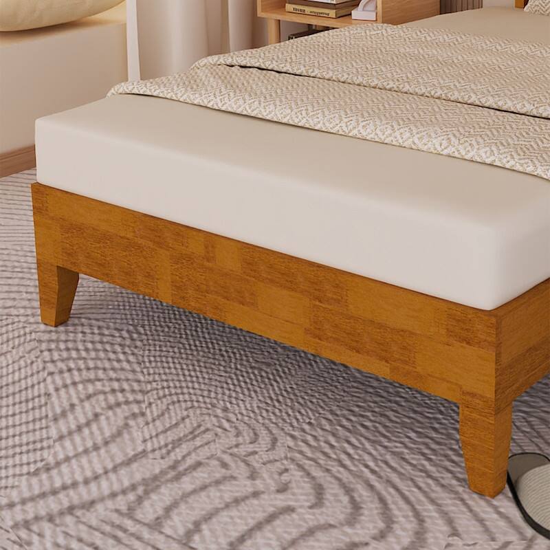 Modern Brown Solid Wood Platform Bed Frame with Headboard