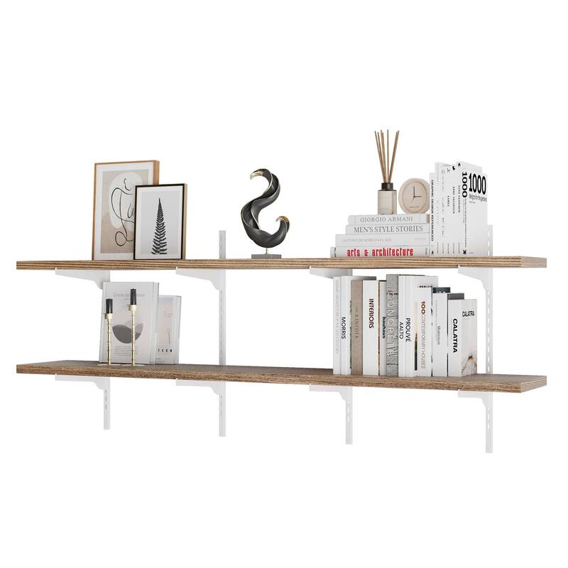 Wallniture Turin 60" Floating Wall Shelf with Adjustable Brackets, Hanging Shelves, Wall Mounted, Boho Decor, Wood, Tier Options