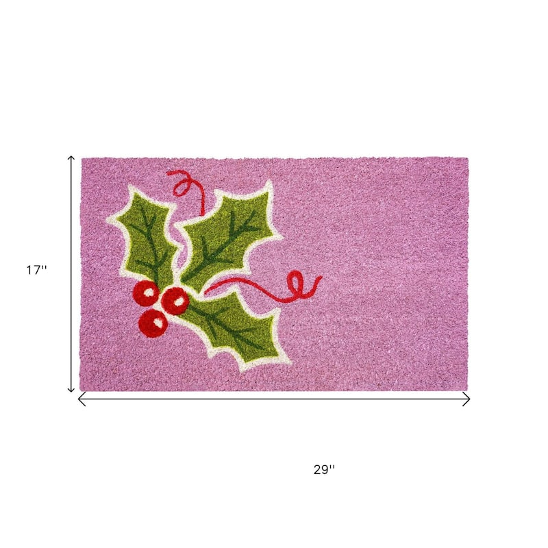HomeRoots 17" X 29" Pink Green And Red Christmas Outdoor Coir Door Mat - 17.00' X '29.00