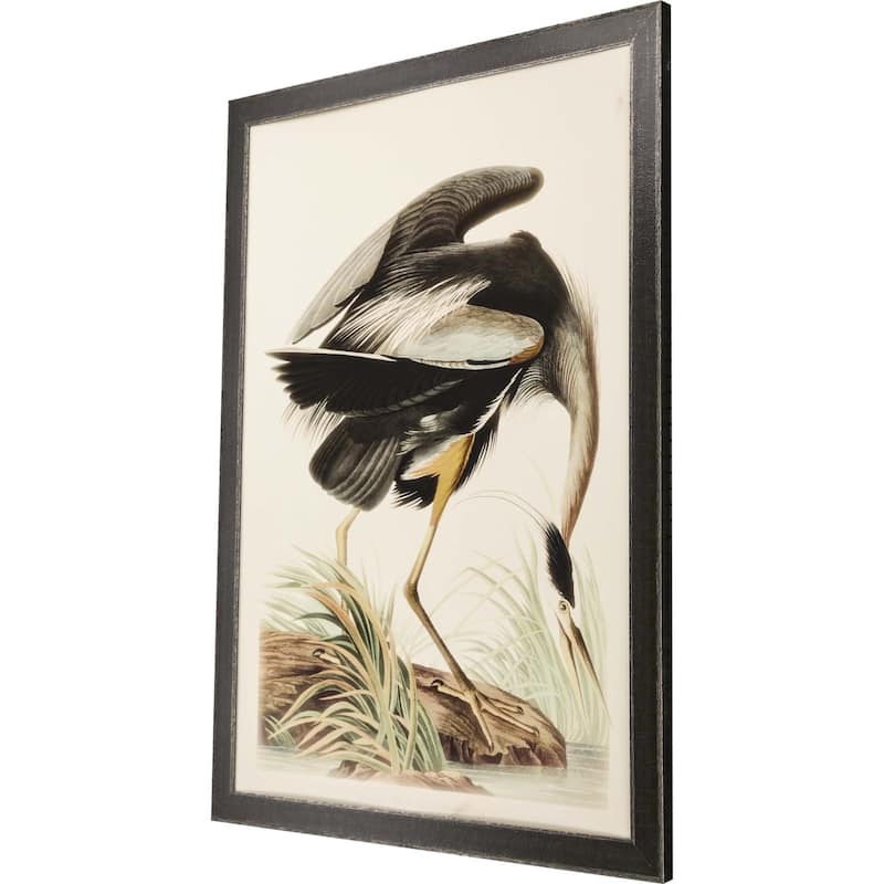 HomeRoots Great Blue Heron Framed Art Brown Picture Frame Print Wall