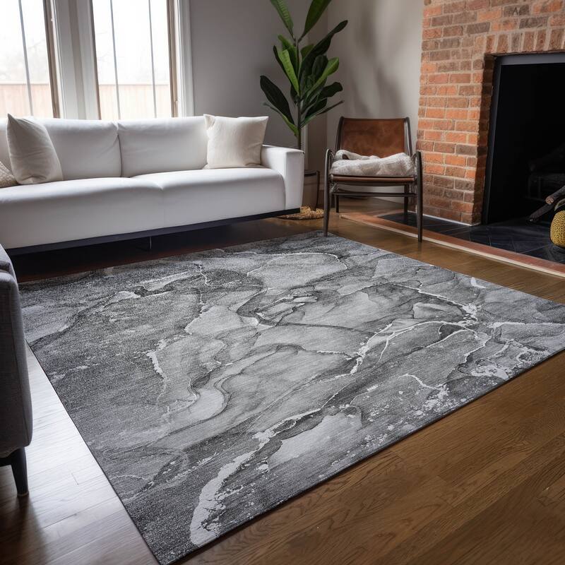 Machine Washable Indoor/ Outdoor Abstract Chantille Rug