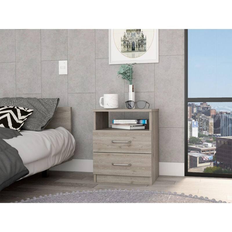 Compact Nightstand with Two Drawers and One Shelf - Gray