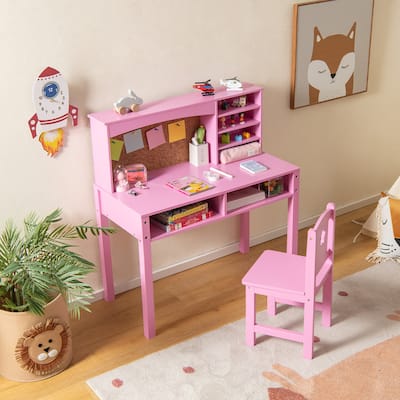 Kids Desk and Chair Set Study Writing Workstation with Bulletin Board