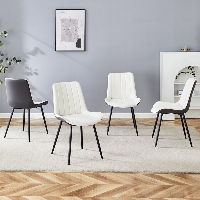 Roomfitters PU Dining Chairs with Extended Cushions and Metal Legs, Ergonomic Design Set of 4 for Modern Homes - White+Dark Gray