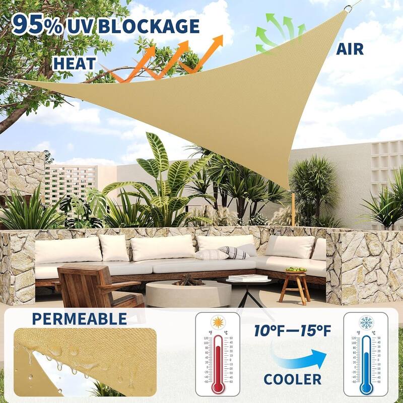12'X12'X12' Triangle Sun Shade Sail Shade Cloth, Sunshade for Patio, Backyard, Deck, Garden, Sand