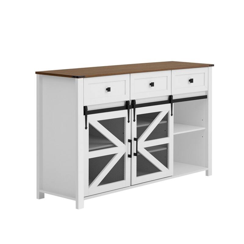 Farmhouse 55" Sideboard with 2 Sliding Barn Doors and 3 Drawers for Stylish Home Storage Solution