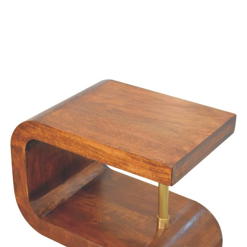 HomeRoots 24" Chestnut And Gold Solid Wood Curved Nightstand