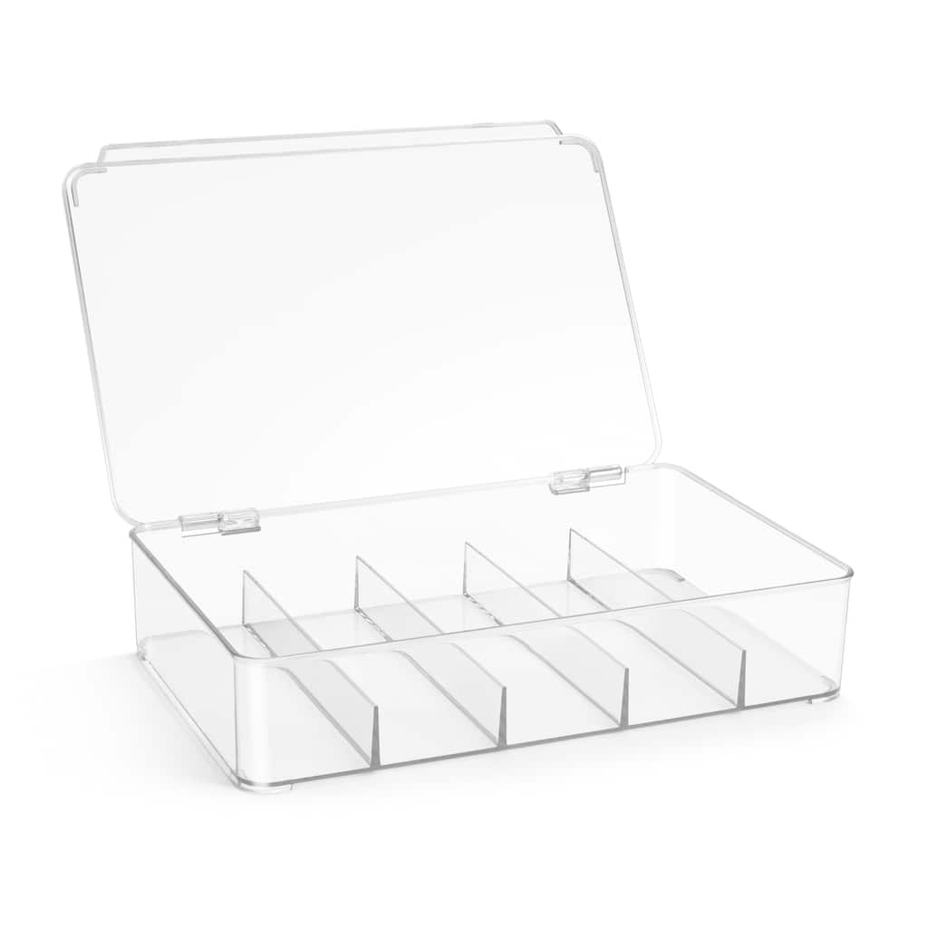Sorbus Plastic Stackable Organizers - 5 Sections Storage Bins with Hinged Lid - 7.3" L x 10.5" W x 2.3" H