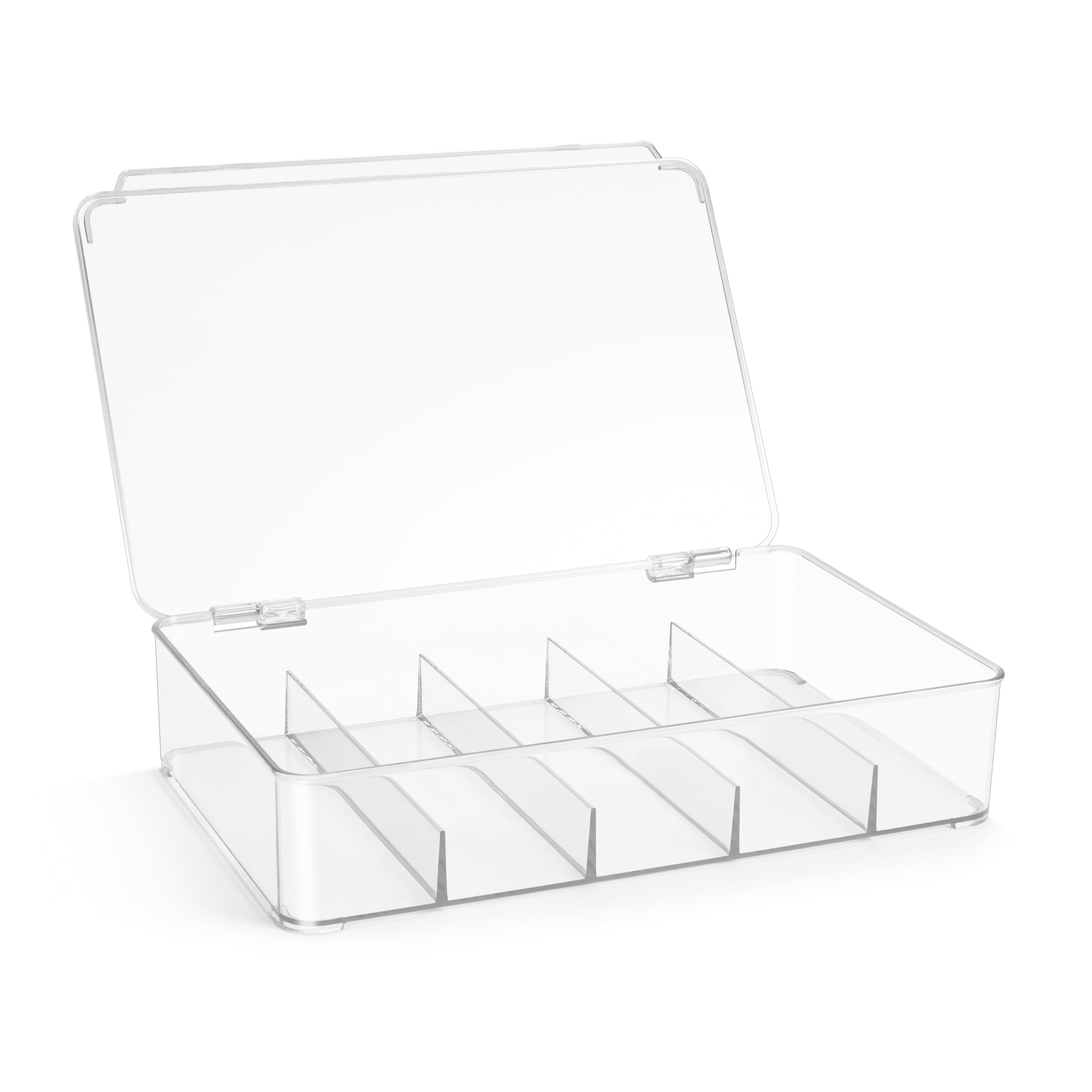 Sorbus Plastic Stackable Organizers - 5 Sections Storage Bins with Hinged Lid - 7.3" L x 10.5" W x 2.3" H
