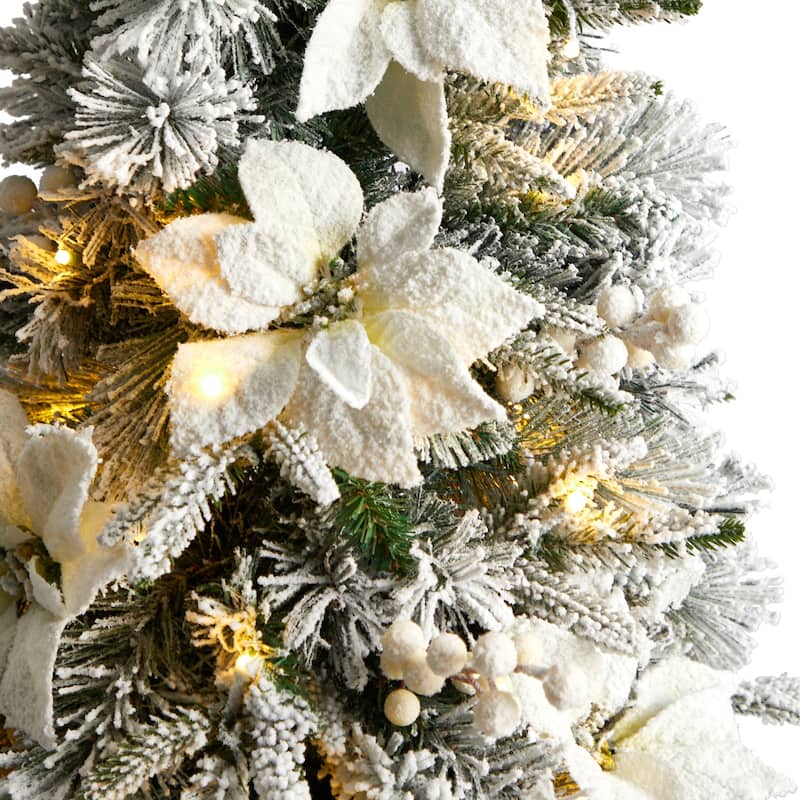 4ft. Flocked Artificial Christmas Tree with 223 Branches & 100 Warm Lights in Decorative Urn - Snowy Holiday X-Mas Glow