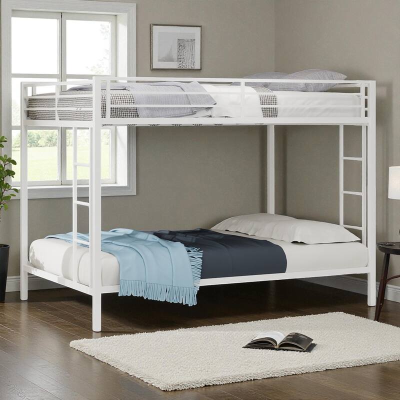 Full/Queen Metal Bunk Bed with Heavy-Duty Square Tube Frame, Dual Sleeping Areas, Space-Saving Design for Shared Rooms - White - Full