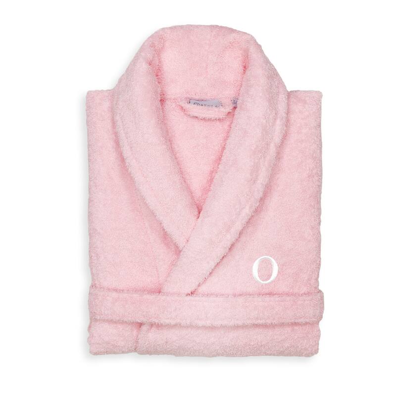 Authentic Hotel and Spa Unisex Pink Turkish Cotton Terry Bath Robe with White Block Monogram - S/M - O