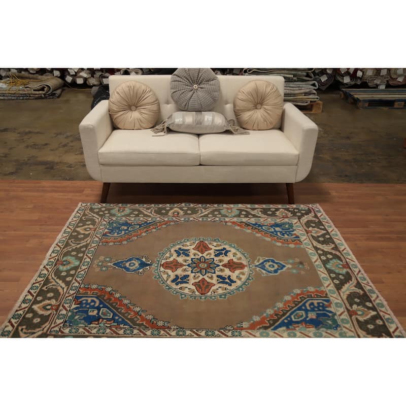 Hand Knotted Oriental 100% Wool Carpet Traditional Medallion Brown Tabriz Area Rug - 5' 11'' X 4' 10''