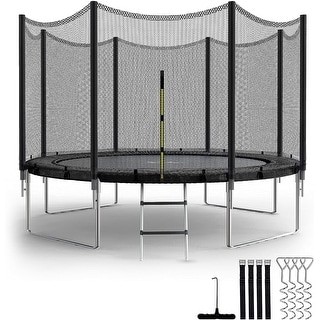 Solid Tapline Trampoline with Safety Enclosure Net Wind Stakes Outdoor Backyards ...