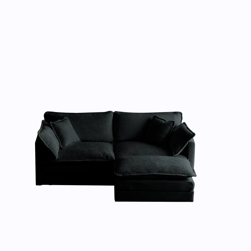 GDFStudio - Pawn Chenille L-Shaped 2 Seater Sofa with 1 Ottoman with Pillow