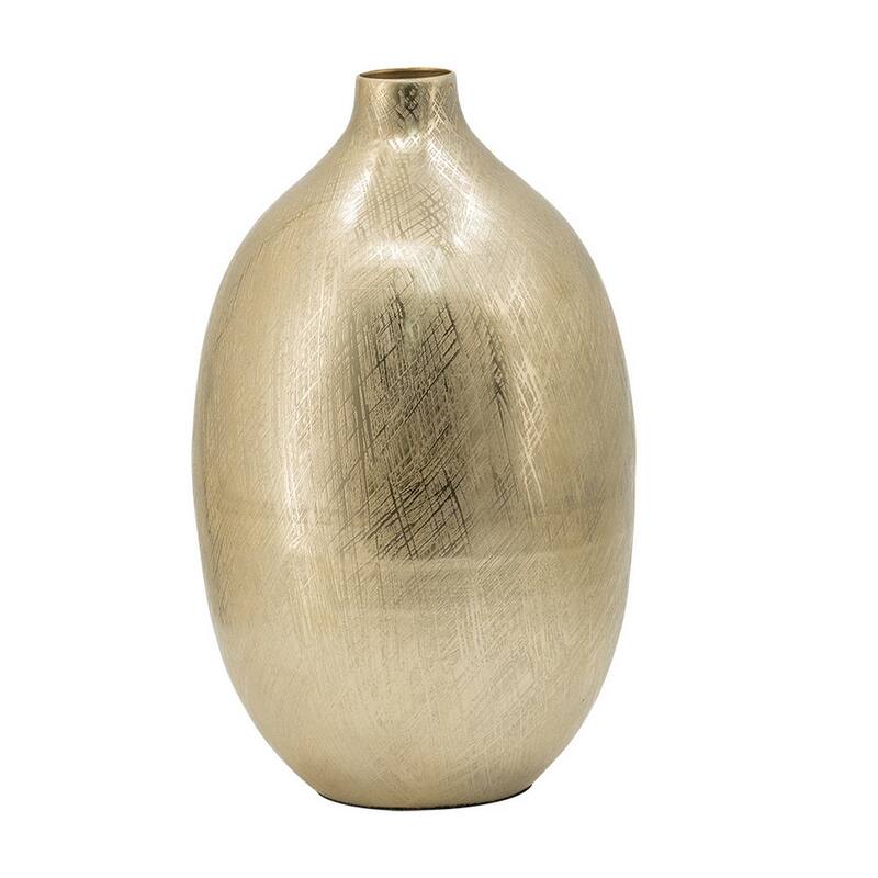 Pansy 14 Inch Modern Vase, Metal, Tall Curved Shape, Bottleneck Gold