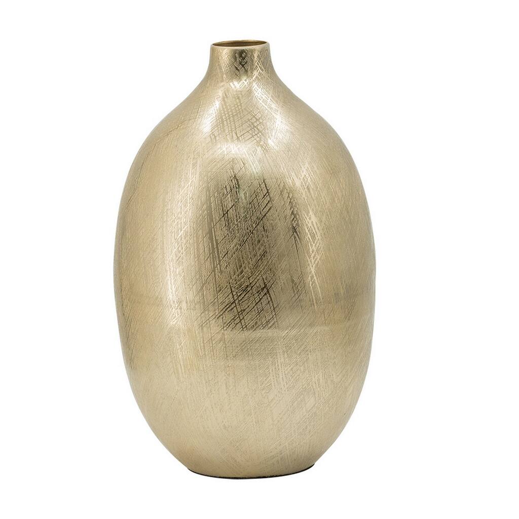 Pansy 14 Inch Modern Vase, Metal, Tall Curved Shape, Bottleneck Gold