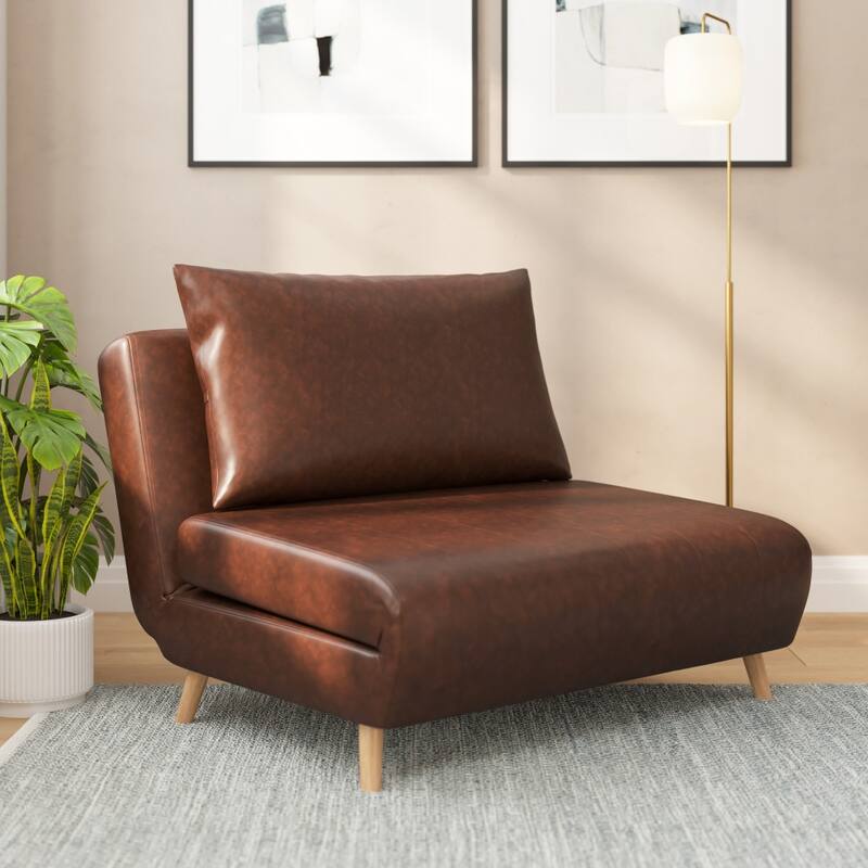 Foldable Sleep Chair with Hideaway Legs and Backrest Pillow - 75.5"D x 41"W x 30"H - Brown