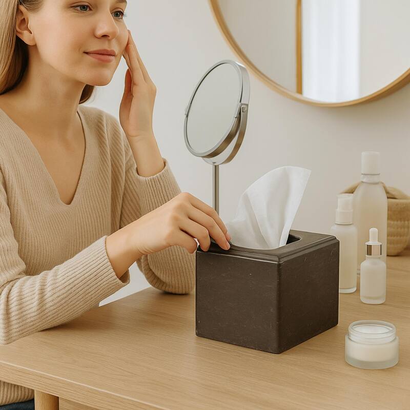 Creative Home Charcoal Marble Tissue Box Holder, Tissue Box Cover - Dark Grey