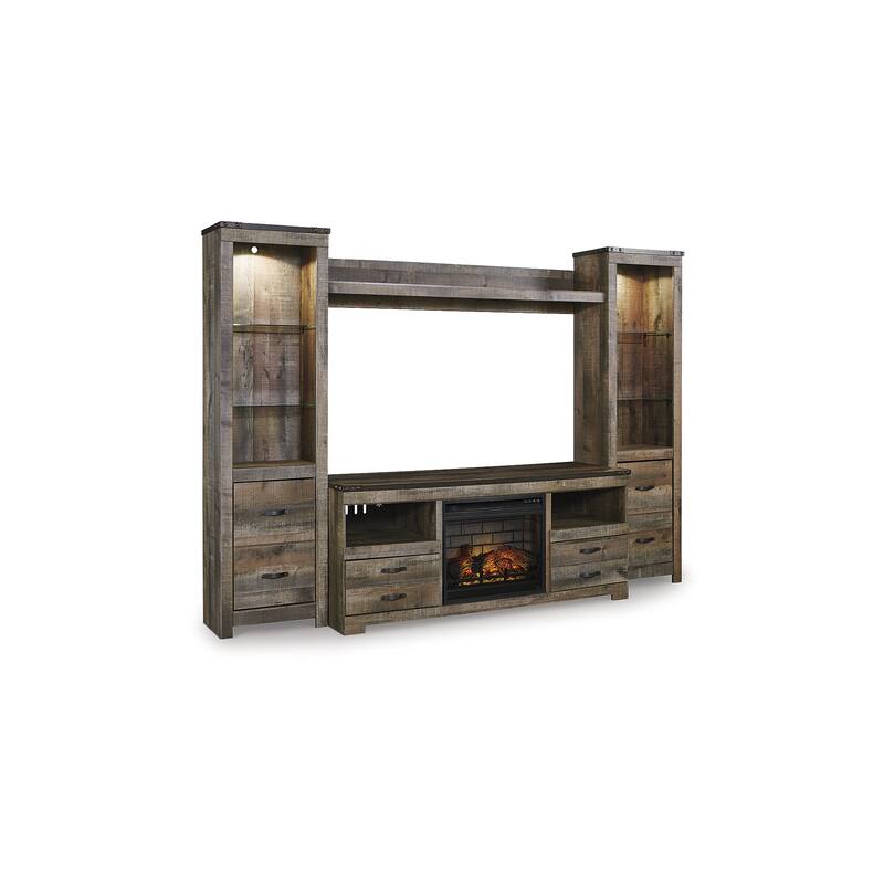 Signature Design by Ashley Trinell Brown 4-Piece Entertainment Center with Electric Fireplace - 104.5"W x 20.75"D x 73.25"H