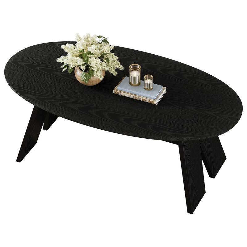 47 Inch Modern Black Oval Coffee Table for Living Room - 23.6" D x 47.2" W x 18.11" H