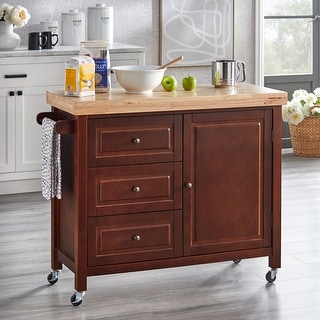 Simple Living Macaulay Natural Rubberwood Rolling Kitchen Island Cart
