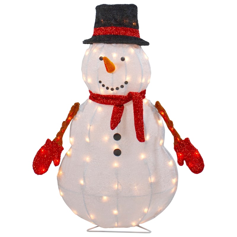 32" Lighted 3D Chenille Snowman in Top Hat Outdoor Christmas Decoration