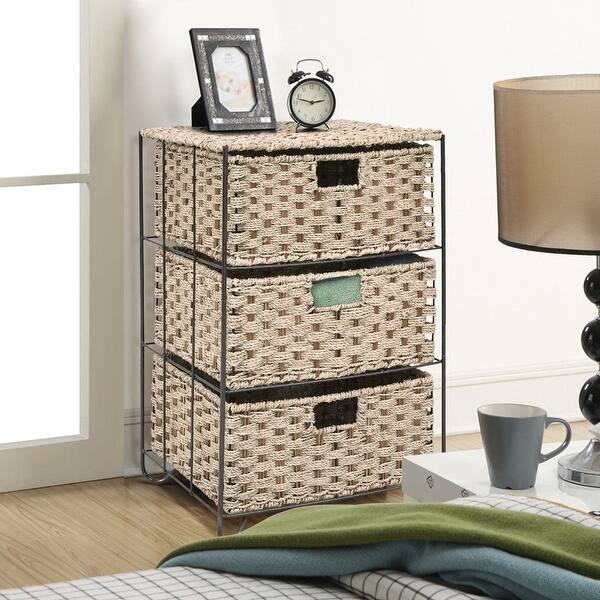 Shop Costway Drawer Storage Unit 3 Rattan Wicker Baskets Bin Chest
