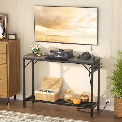 Console Table with Charge Station, Sofa Table with Storage Shelves for Living Room