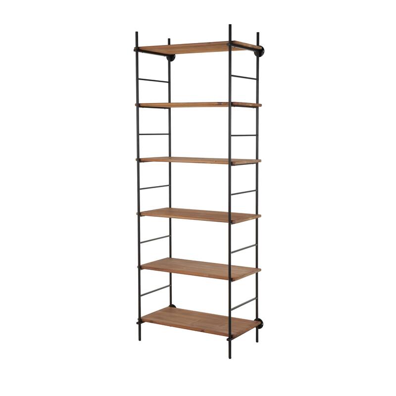Wood Rectangular 6 Level Shelving Unit with Black Metal Ladder Frames - Brown - Roche River Decor - Brown - 33" x 19" x 87"