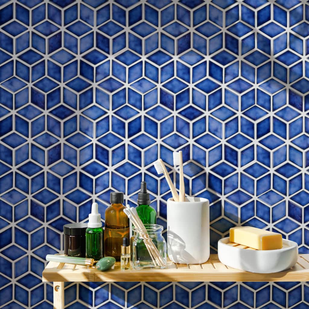 Merola Tile Hudson Rhombus Sapphire 10-1/4" x 11-3/4" Porcelain Mosaic Floor and Wall Tile