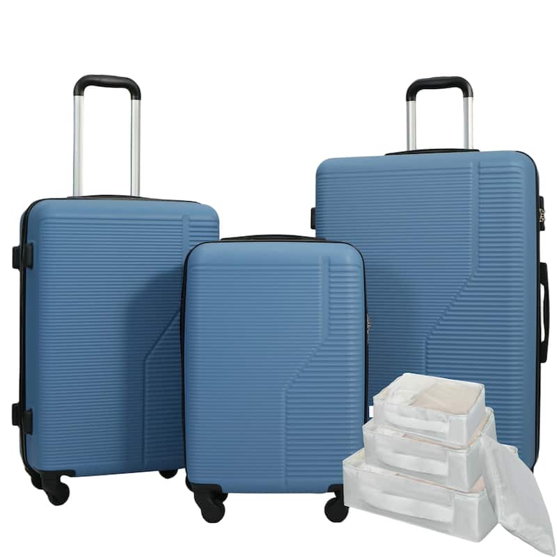 7-Piece Luggage Set ABS Lightweight & Durable Suitcase with Spinner Wheels, TSA Lock, (20/24/28) - Light Blue