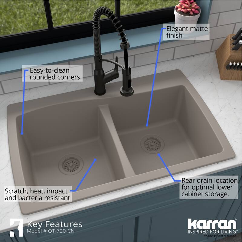 Karran Drop-In Quartz 50/50 Double Bowl Kitchen Sink