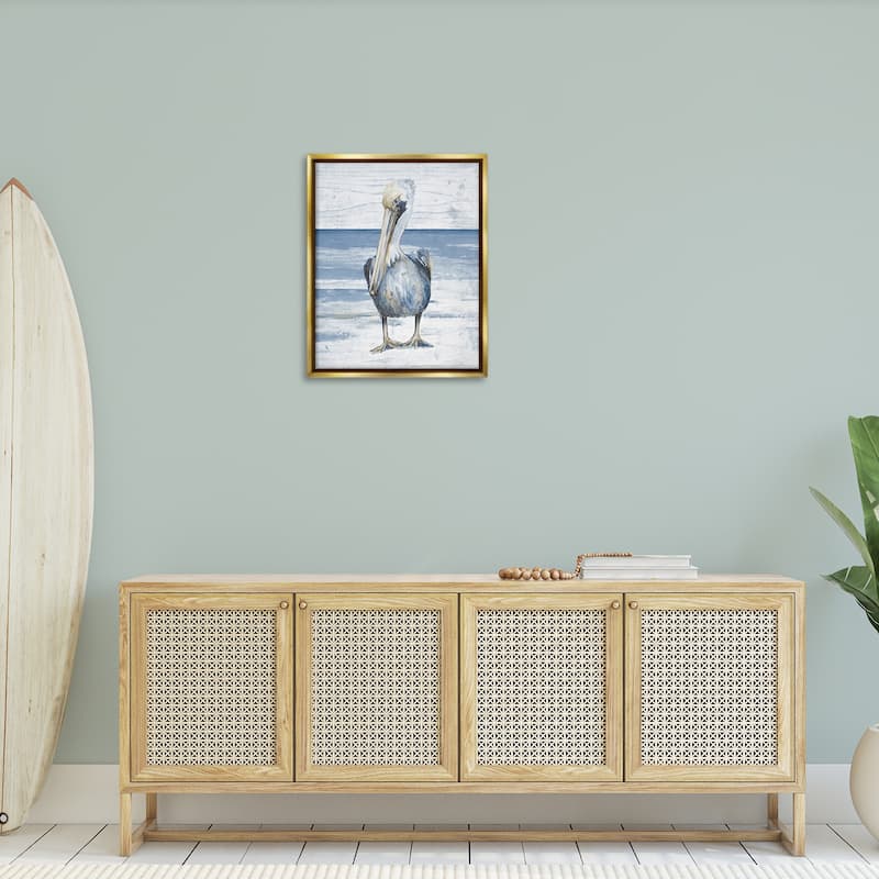 Stupell Rustic Nautical Pelican Framed Floater Canvas Wall Art Design by Patricia Pinto