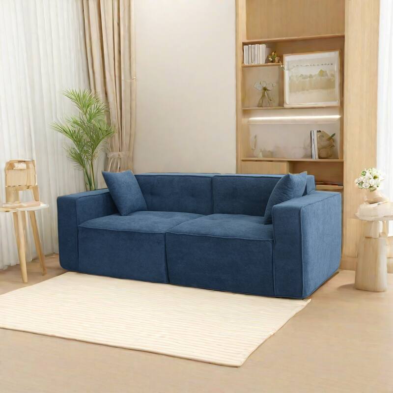Ergonomic Sofa Couch with Pillow Top Armrests, Exquisite Upholstered Loveseat Indoor Sofa Couch Sofa Seating - Blue