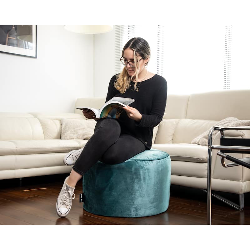 Eclipse Silver Velvet Indoor Pouf Ottoman - Petrol