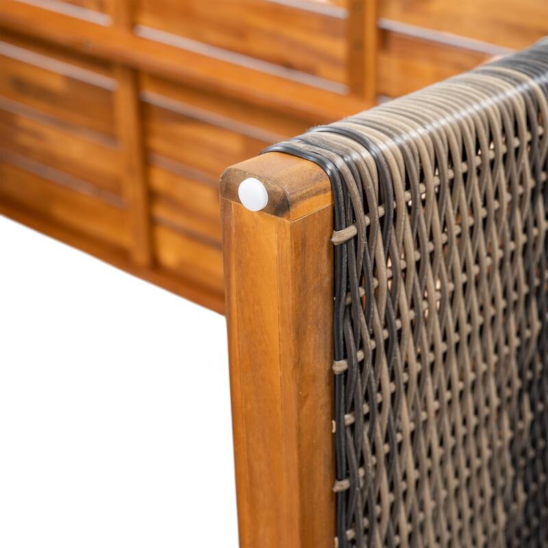 Outdoor Dining Table Acacia Wood Slatted Top with Woven Rattan Base