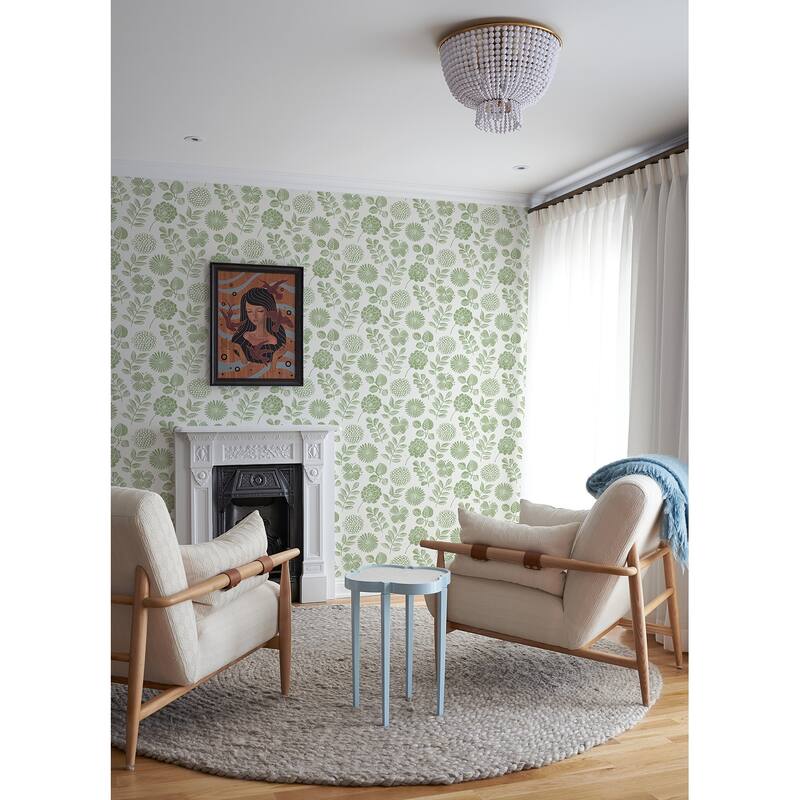 A-Street Prints Inge Moss Floral Block Print Wallpaper