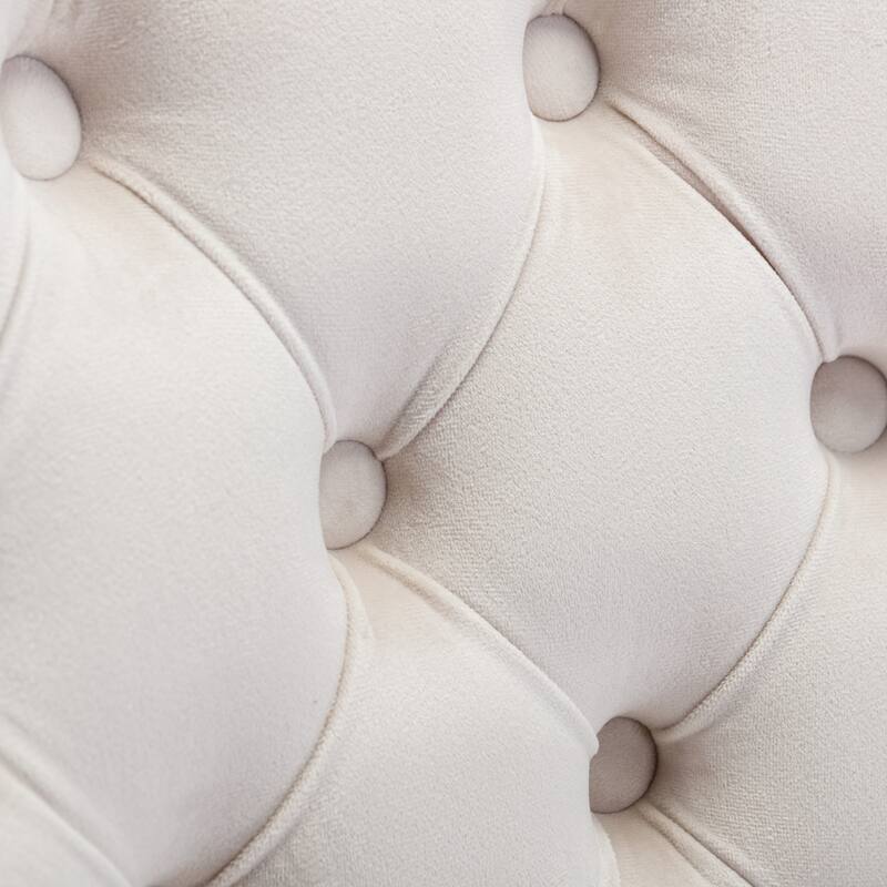 Velvet Button Tufted Upholstered Armless Makeup Chair with Casters, Lounge Chair Beige Decorative Chair with Nailhead Trim