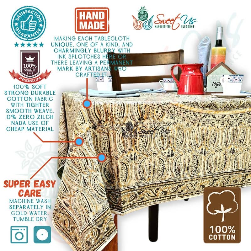 Lush Floral Block Print Vegetable Dye Cotton Table Linen Collection