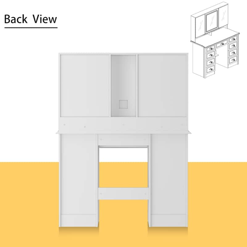 43.3"W Makeup Vanity White Vanity Desk with Hidden Storage Shelves