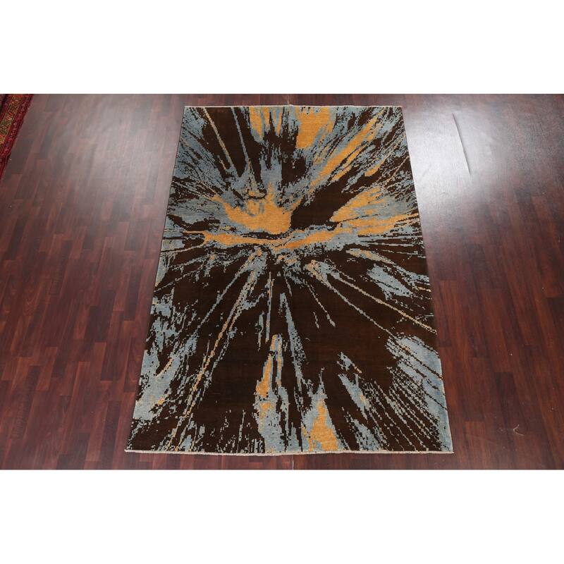 Contemporary Abstract Vegetable Dye Area Rug Hand-knotted Wool Carpet - 6'9" x 9'8"