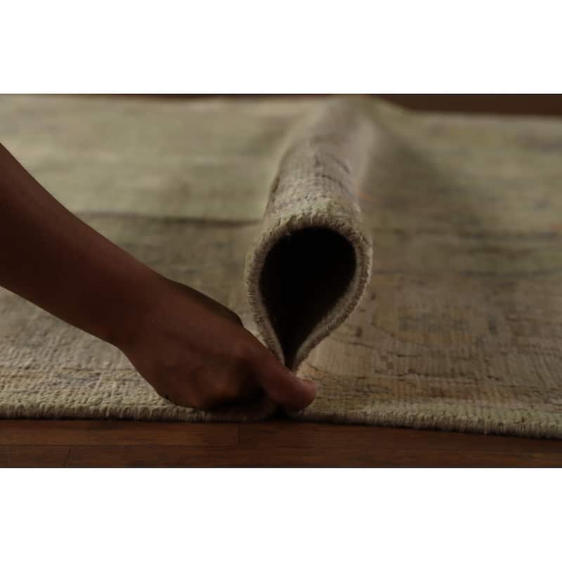 Hand Knotted Oriental 100% Wool Carpet Transitional All-Over Green Oushak Area Rug - 12' 1'' X 8' 11''