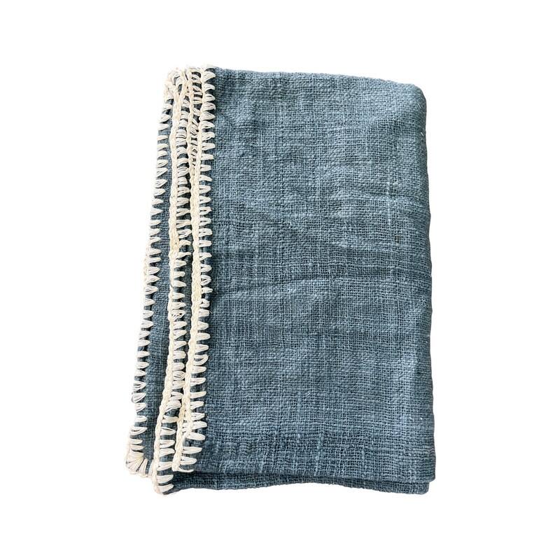 Approx. 84x54 Hand Woven 100% Cotton Throw Vintage Blue - Throw